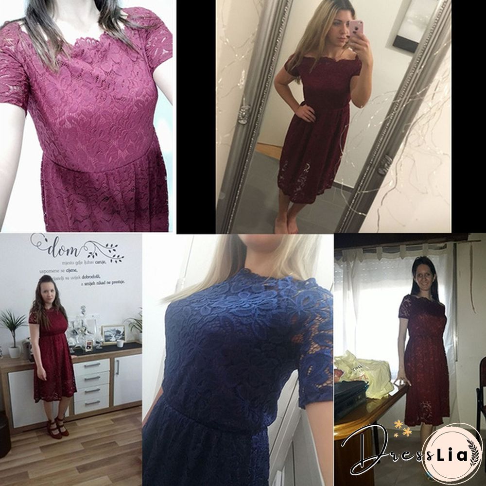 New Fashion Women Off Shoulder Slim Fit Lace Dress Elegant Strapless Short Sleeve Cutout
