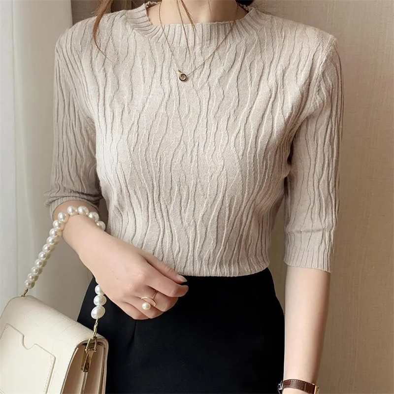 Possibilitat costume ideas women Spring Summer Korean Fashion Solid Sweater Women Short Sleeve Tops 2025 Pull Femme Casual Slim Female Pullover Knitted Clothes