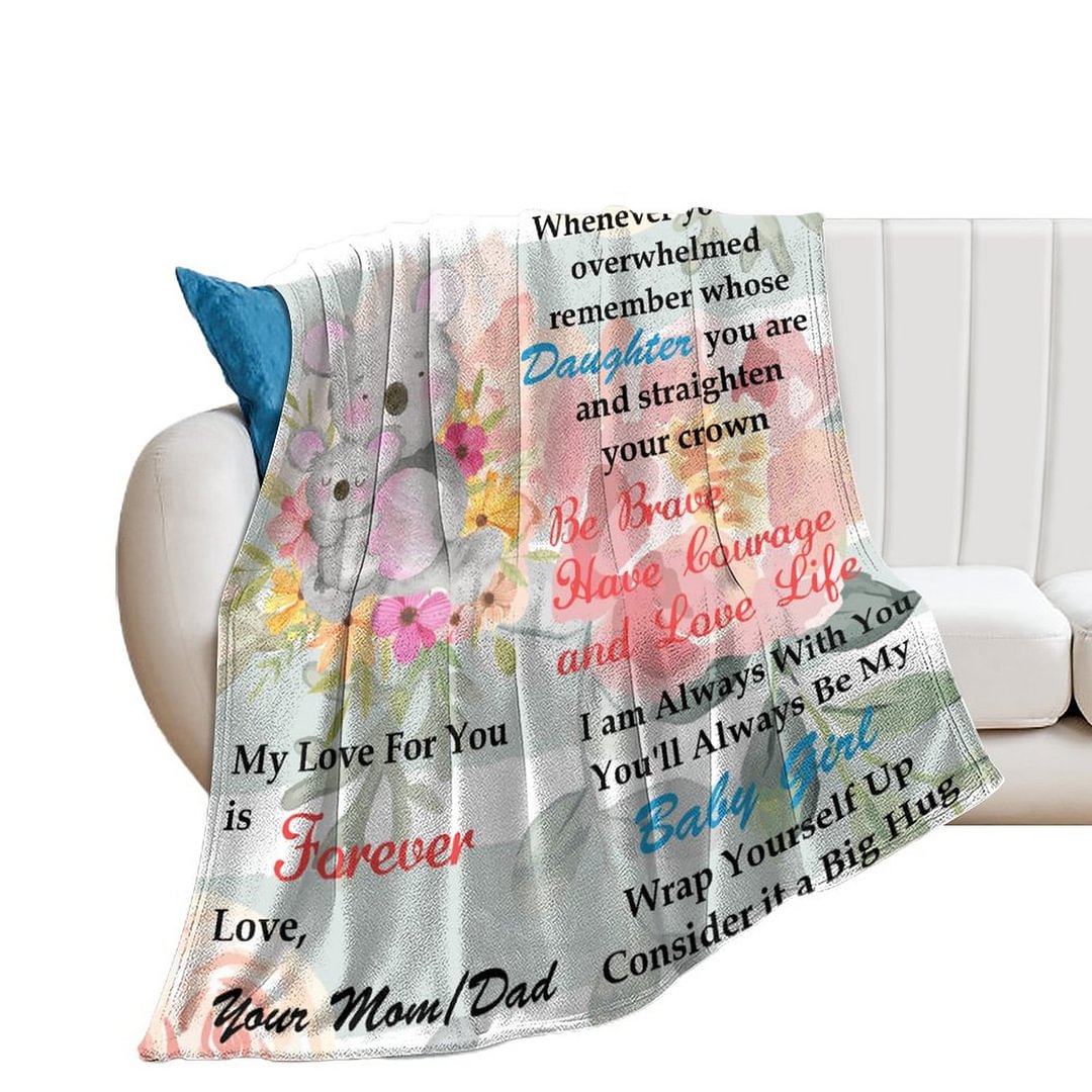 Personalized Love Text Bears and Flowers Blanket