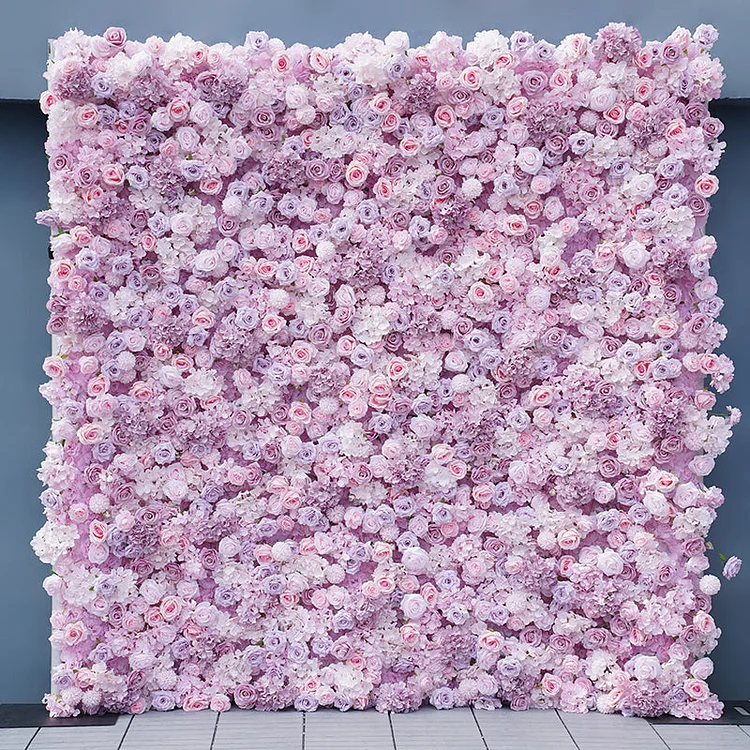 Angela Flower Purple Pink Rose Pompom Hydrangea Flower Wall Wedding Backdrop Decor 5D Rolling Up Curtain Cloth Flower Wall A7811