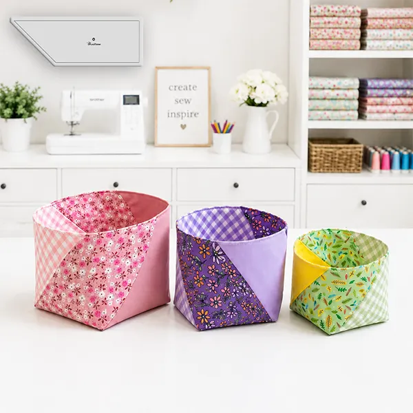 Quick & Easy Pinwheel Fabric Basket Sewing Template - With Instructions