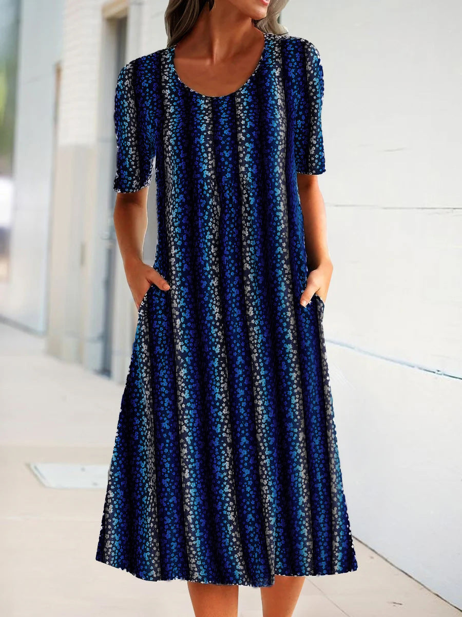 Women Half Sleeve V-neck Solid Color Dress