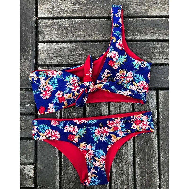 Ruffled Bikini Set 2020 Sexy Flounce Biquini Swimwear Women Swimming pants Swimsuit Floral Beachwear V-neck Bathing Suit