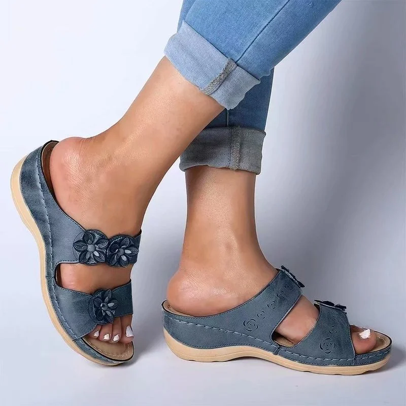 Women Sandals New Summer Shoes Woman Plus Size 44 Heels Sandals For Wedges Chaussure Femme Casual Flower Vintage Wedge Heel