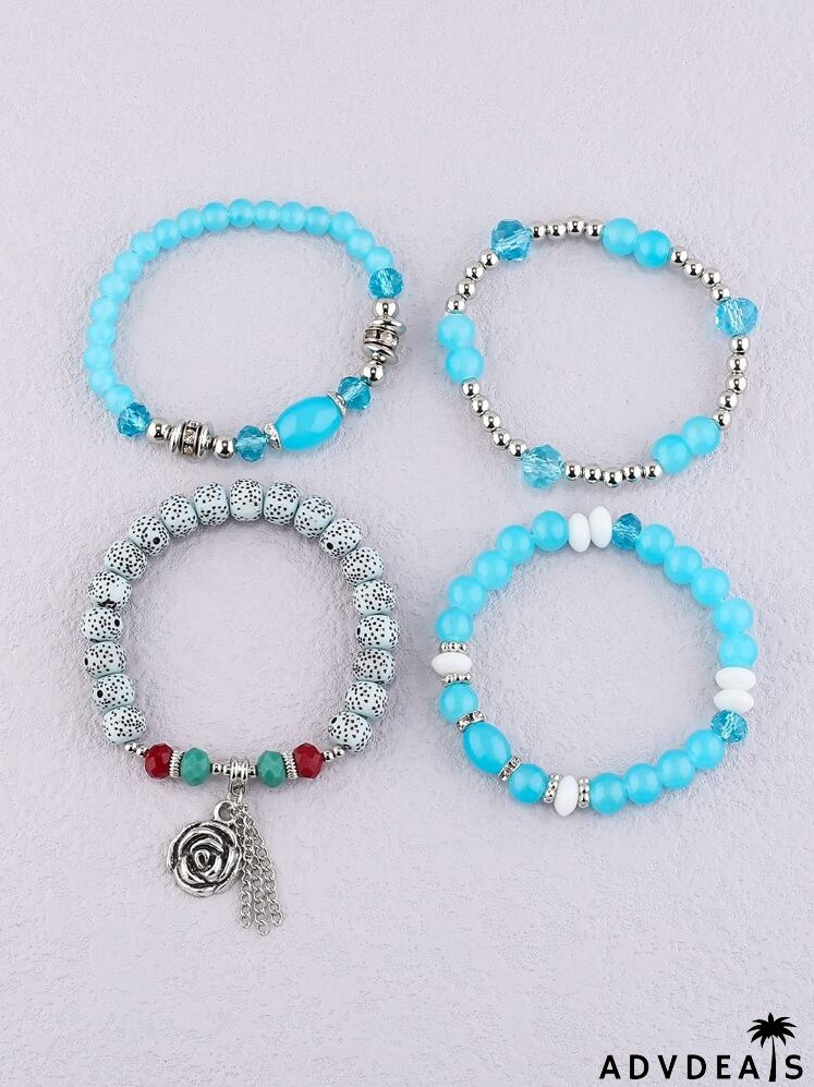 4pcs Flower Charm Beaded Bracelet