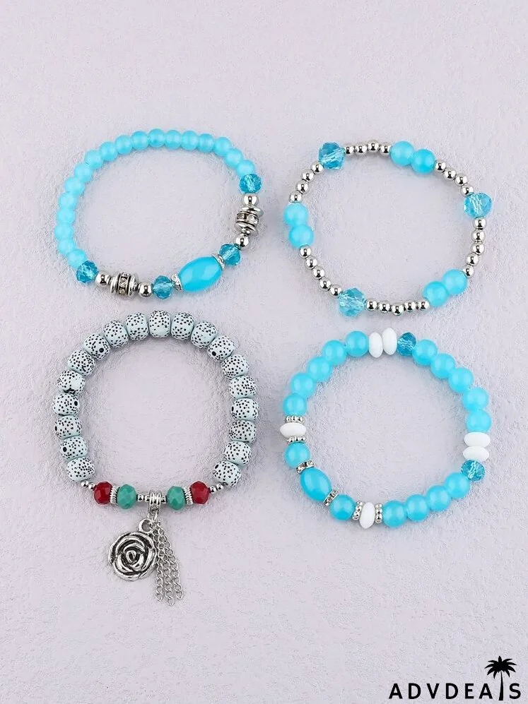 4pcs Flower Charm Beaded Bracelet