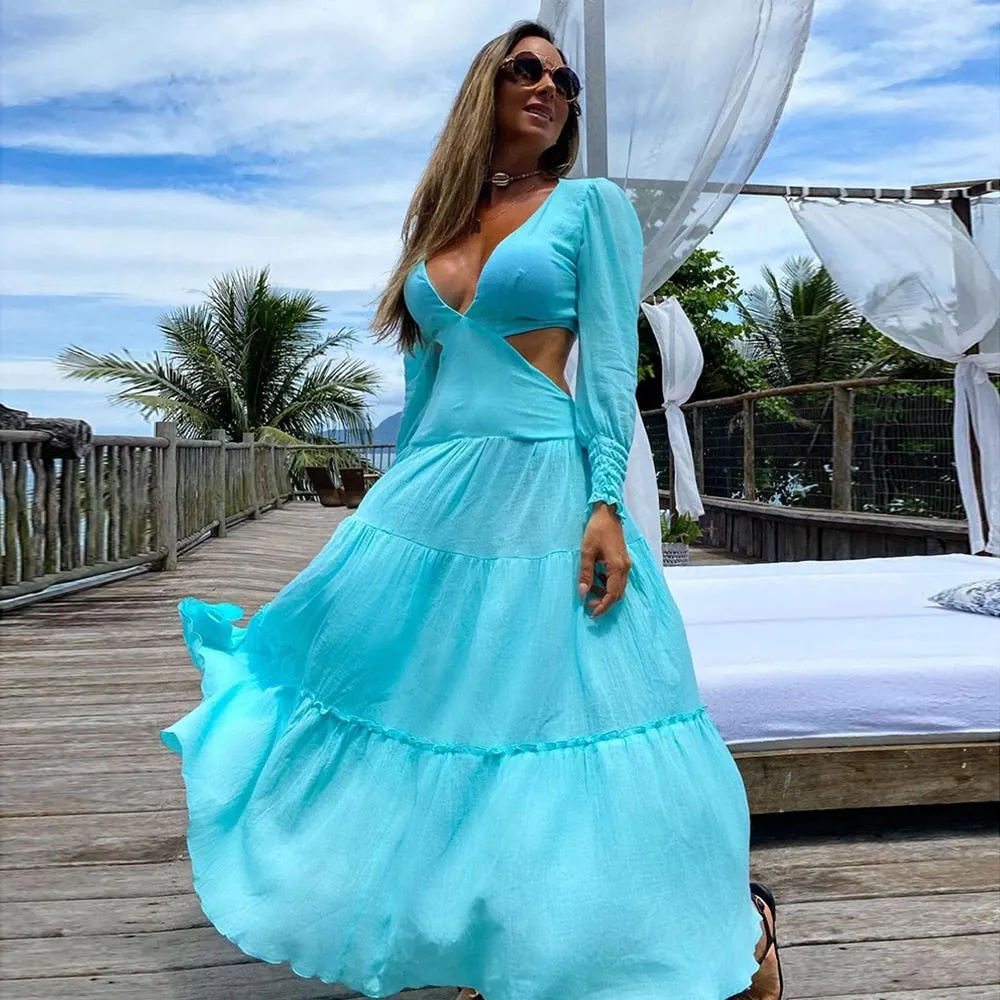 2021 Beach Dress Summer Floral Swimsuit Print Belt Bathing Suit Women Long Cover Up Off Shoulder Beachwear Bandeau Halt Swimsuit