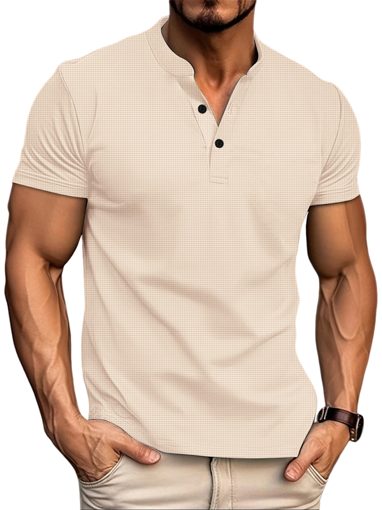 Men's Athletic Basics Waffle Fabric Button-Down Henley