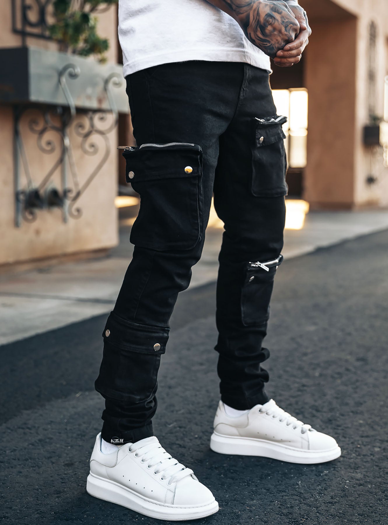 ''Never Out Of Pockets'' Cargo Jeans in Jet Black
