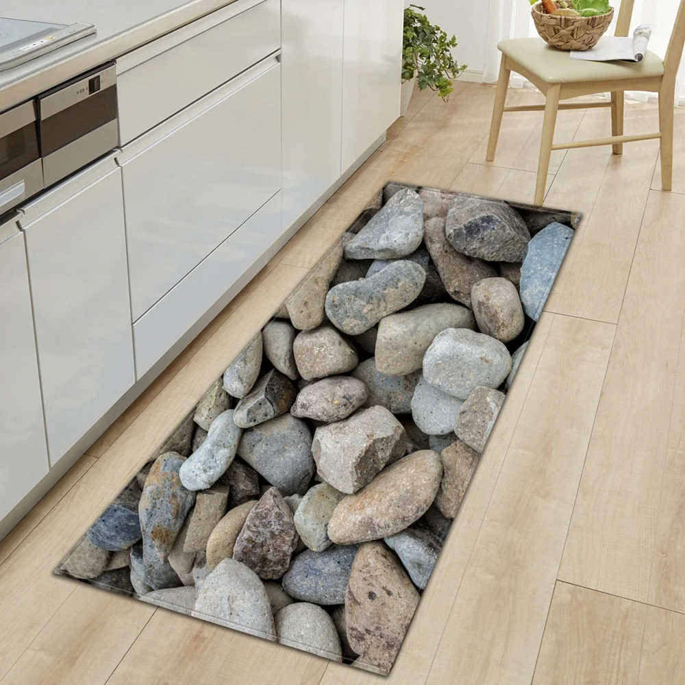 Kitchen Mat Entrance Doormat Cobblestone Pattern Home Bedroom Bedside Floor Decoration Carpet Bath Balcony Hallway Anti-Slip Rug