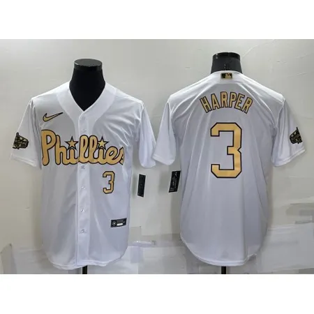 Men's Philadelphia Phillies #3 Bryce Harper 2022 All-Star White Cool Base Stitched Baseball Jersey BRZE