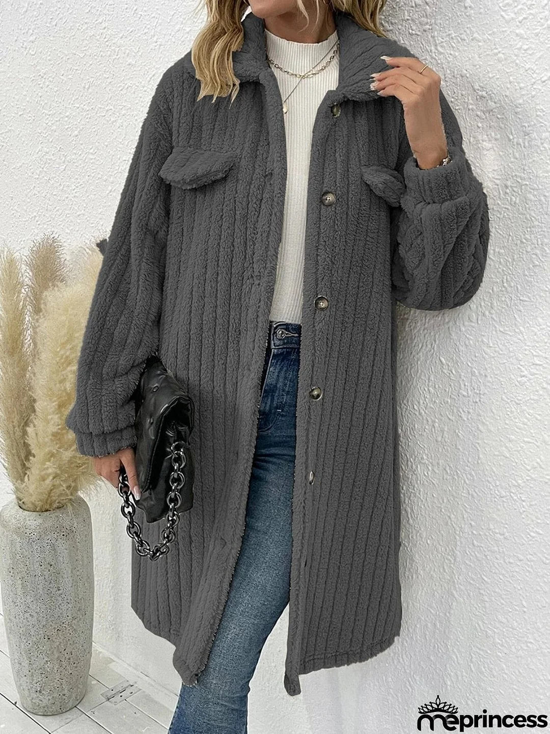 Collared Neck Drop Shoulder Coat