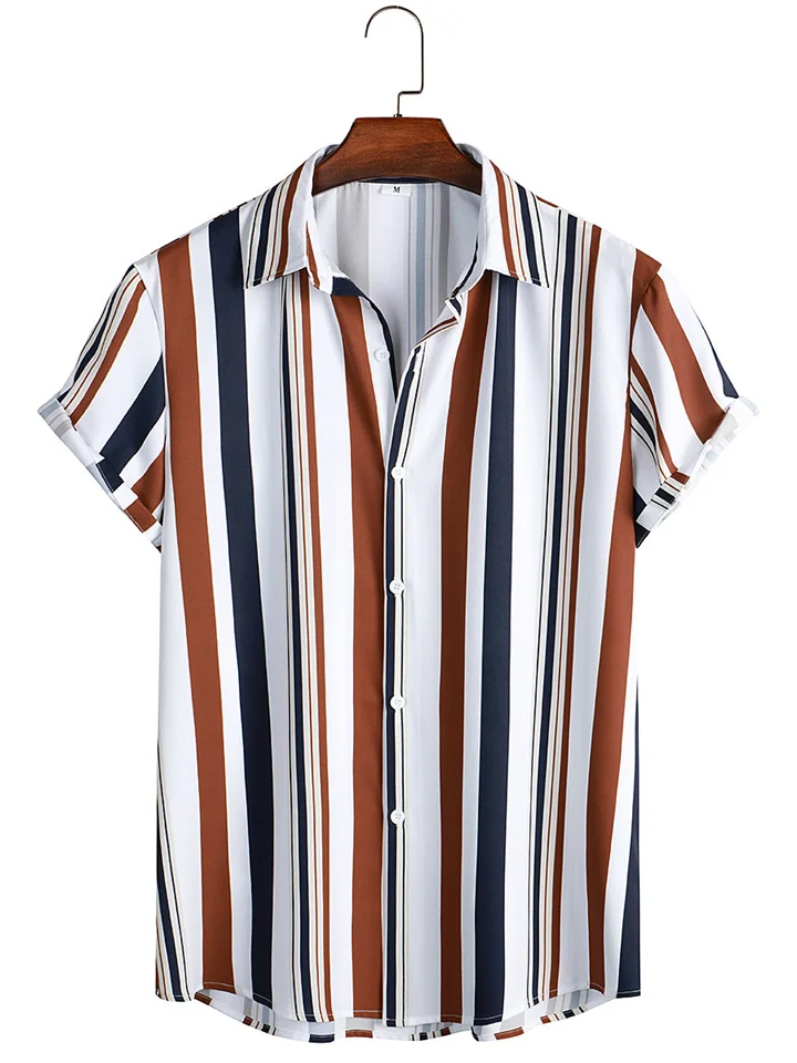 Men's Shirt Summer Shirt Striped Collar White Blue Gray Casual Daily Short Sleeve Button-Down Print Clothing Apparel Fashion Designer Casual Breathable