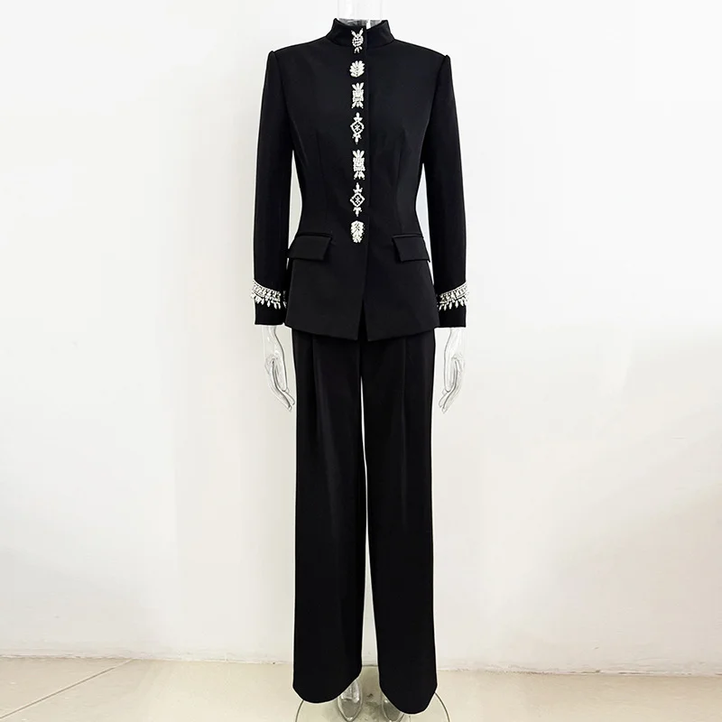 Nigikala Nigikala Early Autumn New Star Fashion Nails Set With A Collar Jacket Trousers Set