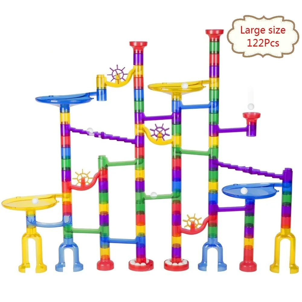 2021 Large size 122/Pcs Set DIY Construction Marble Race Run Maze Track Building Blocks Kids Ball Roll Toys Christmas Gift