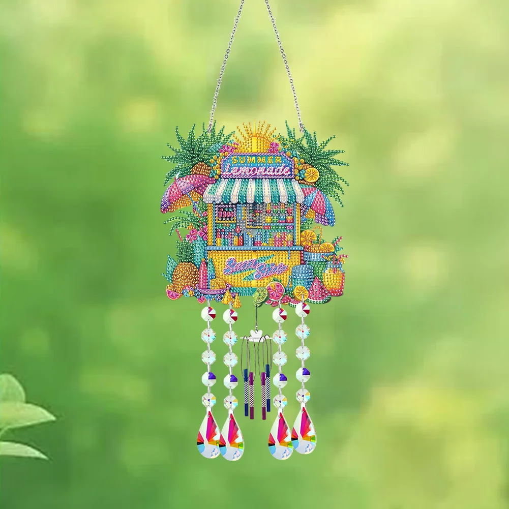Double Sided Soda Shop 5D DIY Diamond Art Painting Wind Bell Hanging Sign Decor