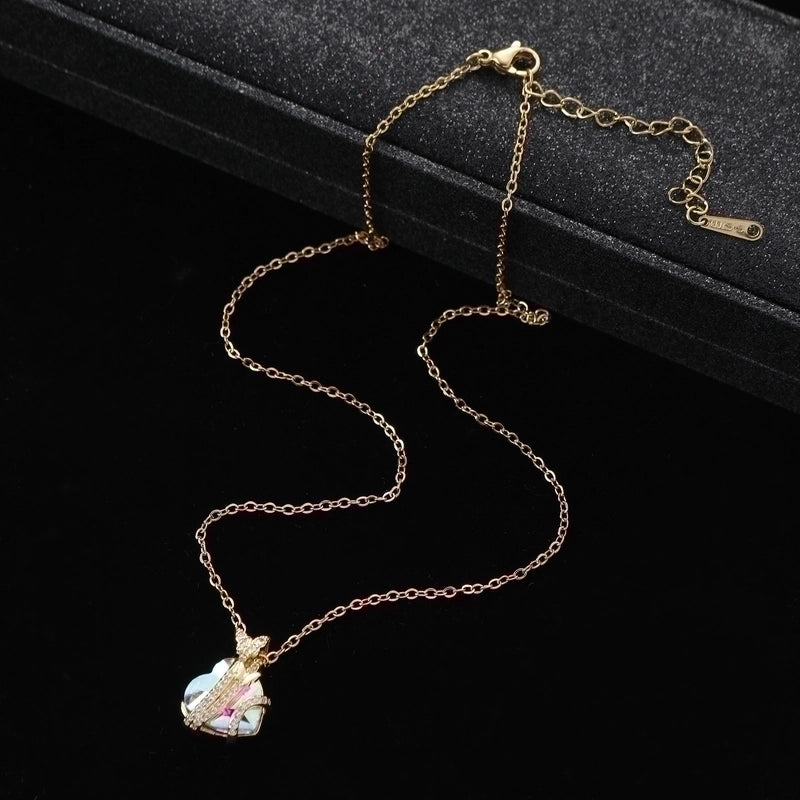 Sweet Heart Shape Butterfly Steel Copper Plating Inlay Rhinestones Women's Pendant Necklace