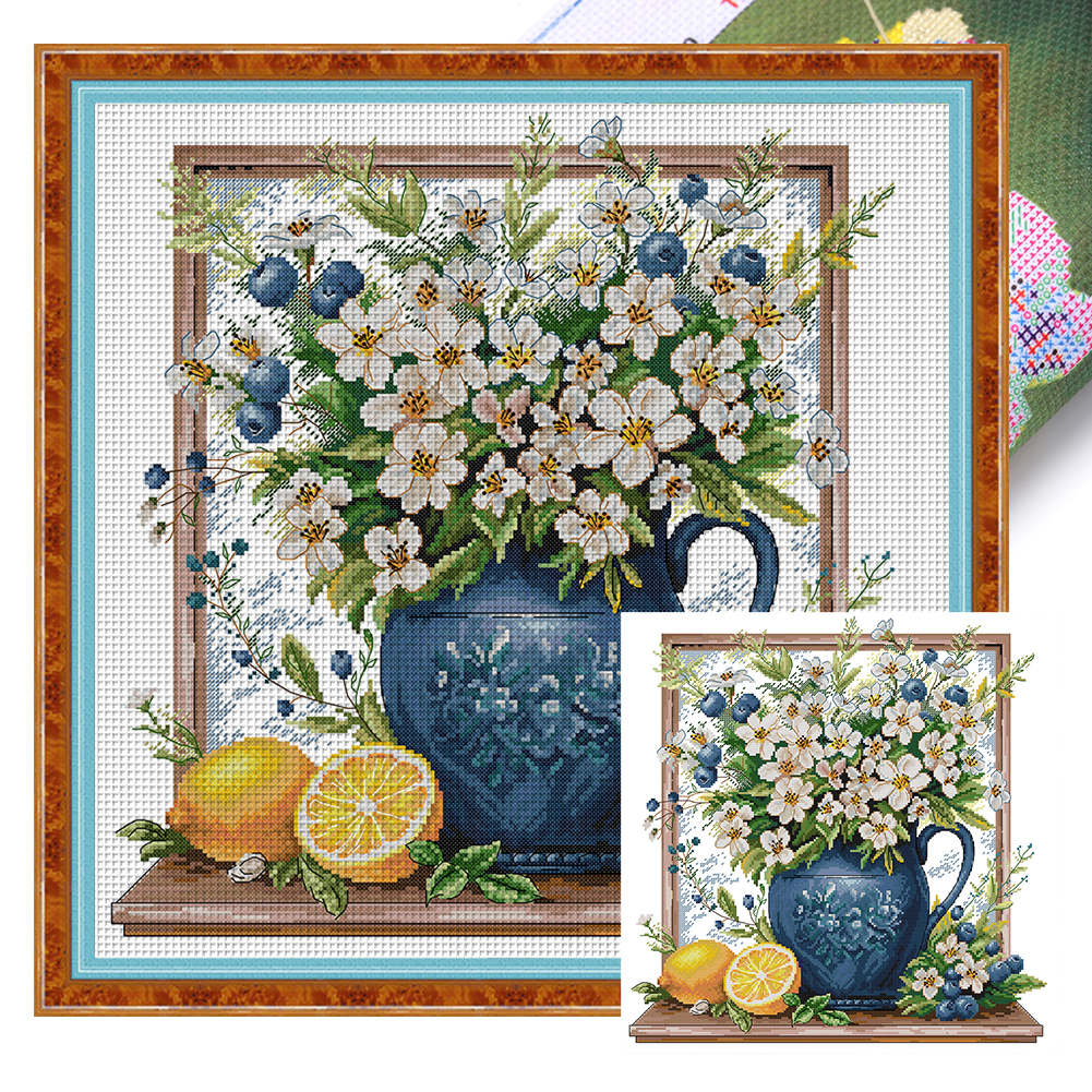 【Joy Sunday】Little White Flower in Bottle Partial 14CT Pre-stamped Canvas(45*45cm) Cross Stitch(backstitch)