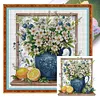 White Flowers In Vase-14CT Stamped Cross Stitch 45*45cm/17.72*17.72in tapestrymarket