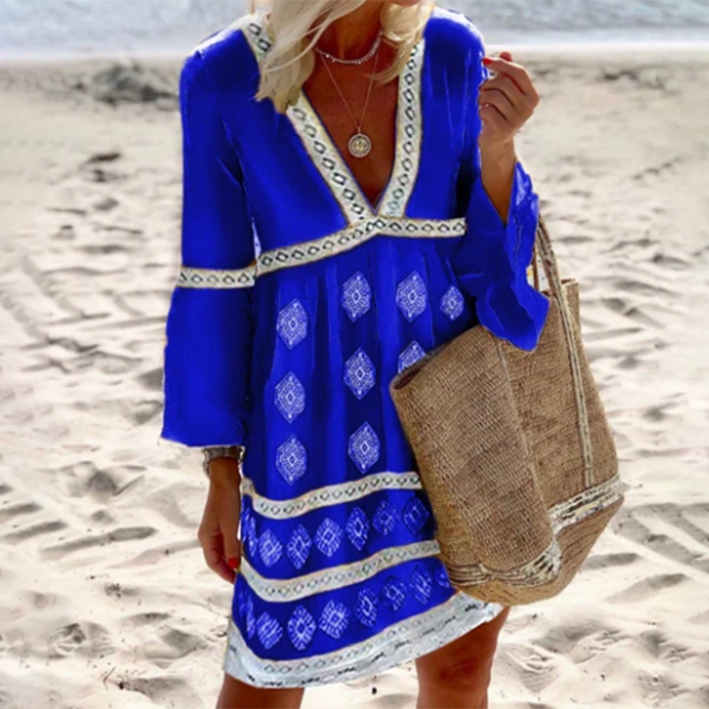 Boho V-neck Print Mini Dress wearshes