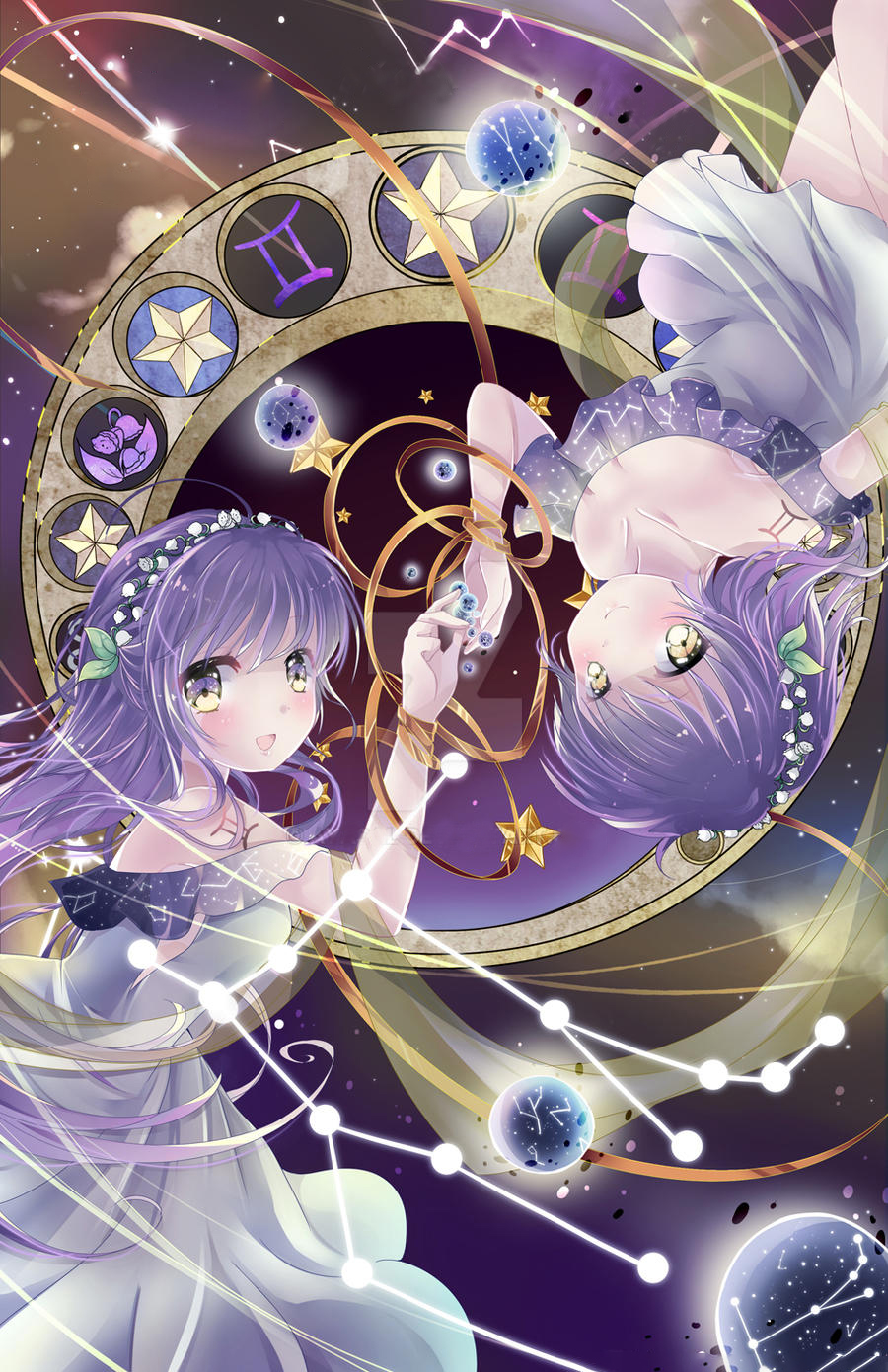 Anime Girl Constellation 40*50CM(Canvas) Full Round Drill Diamond Painting gbfke