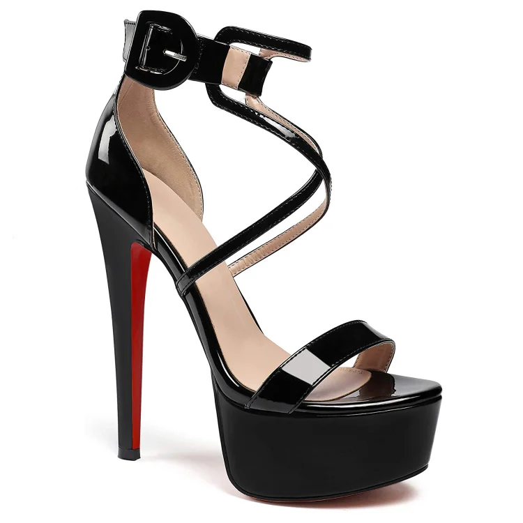 150mm Women's Platform Heels Open Toe Stilettos Ankle Crisscross Strap Red Bottoms Sandals VOCOSI VOCOSI