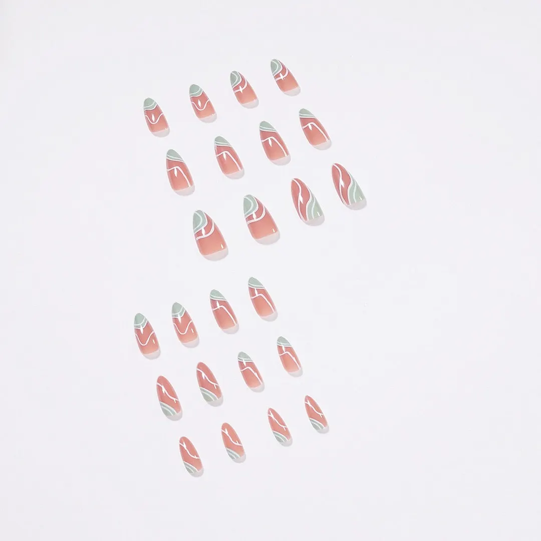 Fake Nails French Green Full Cover Fake Nails DIY Glue Press On Nails Nail Supplies For Professionals 515-1-Nail Inspo
