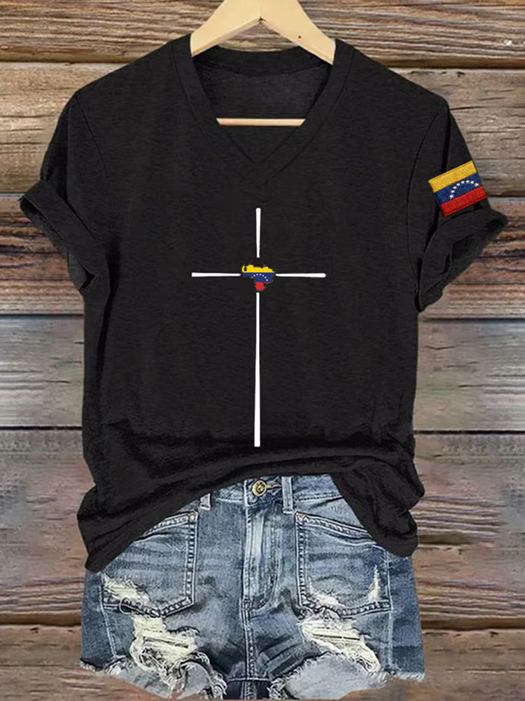 Women's Freedom Print V Neck T-shirt artswardrobe