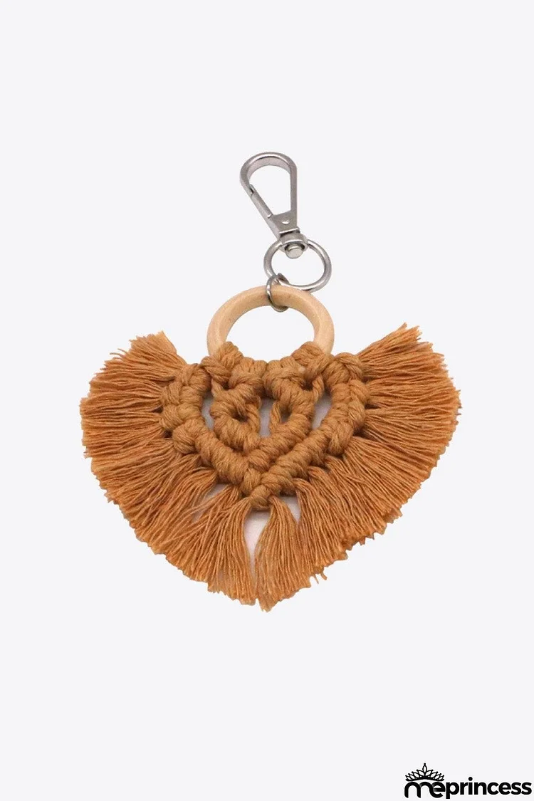 Assorted 4-Pack Heart-Shaped Macrame Fringe Keychain