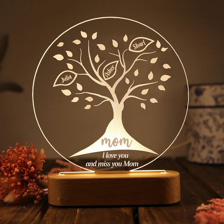 3 Names-Personalized Family Tree Night Light Engraved 3 Names Wooden LED Lamp