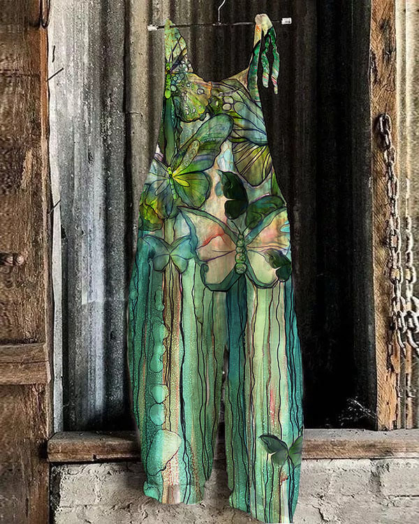 Butterfly Art Painting Print Casual Jumpsuit