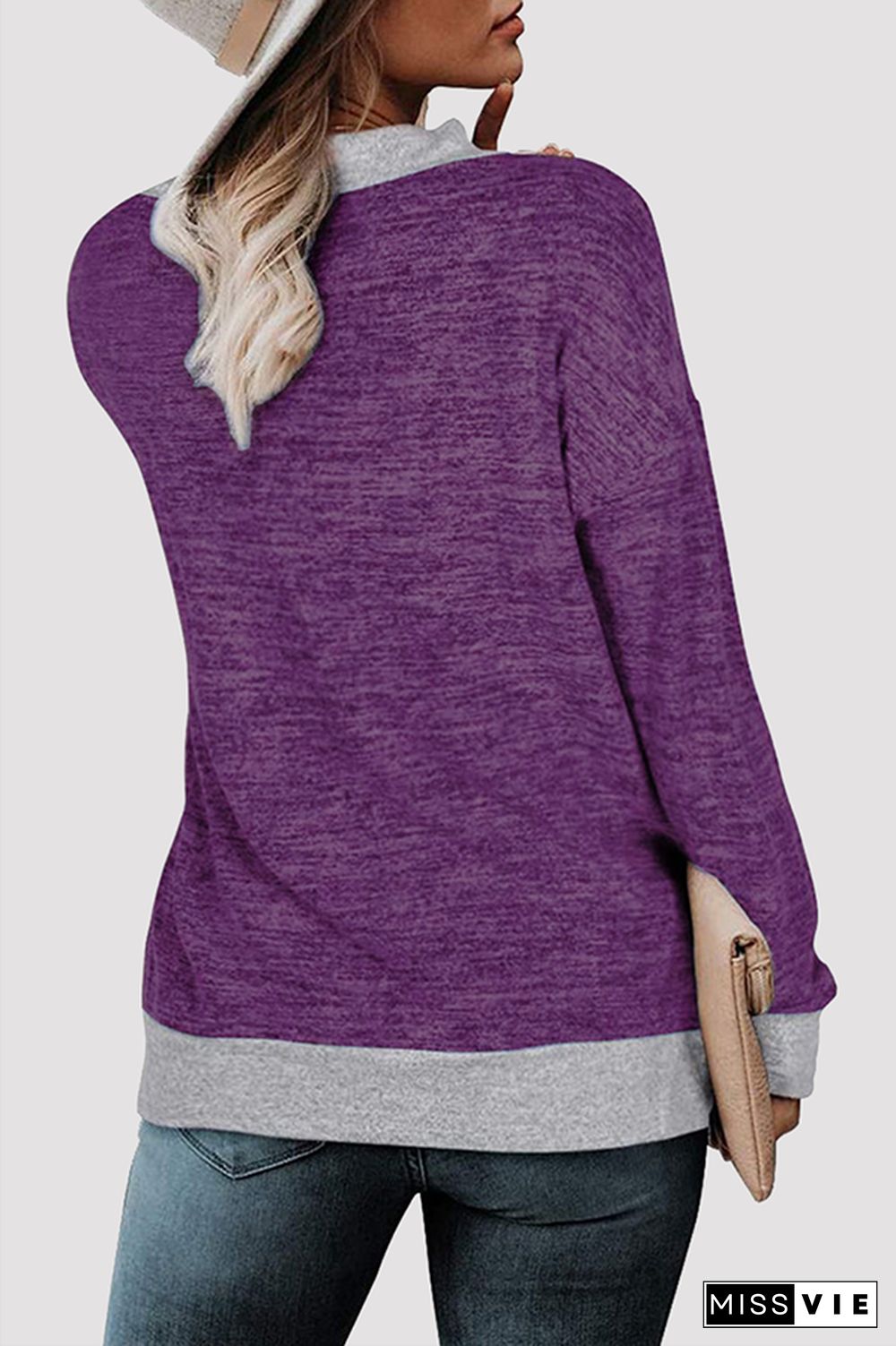 Casual Patchwork Basic Contrast V Neck Tops