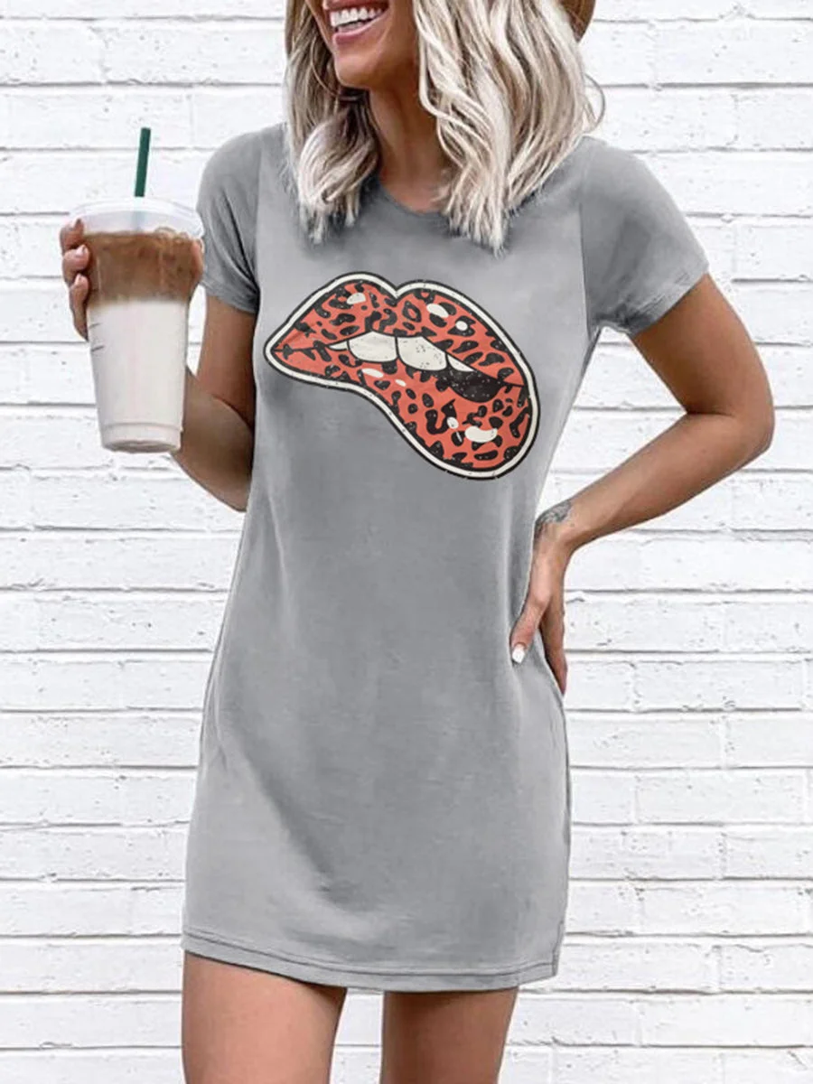 Leopard Lip Printed Shift Dresses