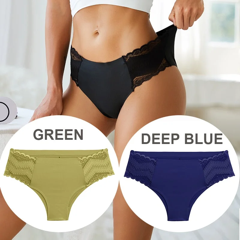 FINETOO 2PCS/Set Seamless Women Pantys Girls Lingerie High Waisted Lace Woman Briefs 8 Solid Colors S-XL Sexy Underpants Women