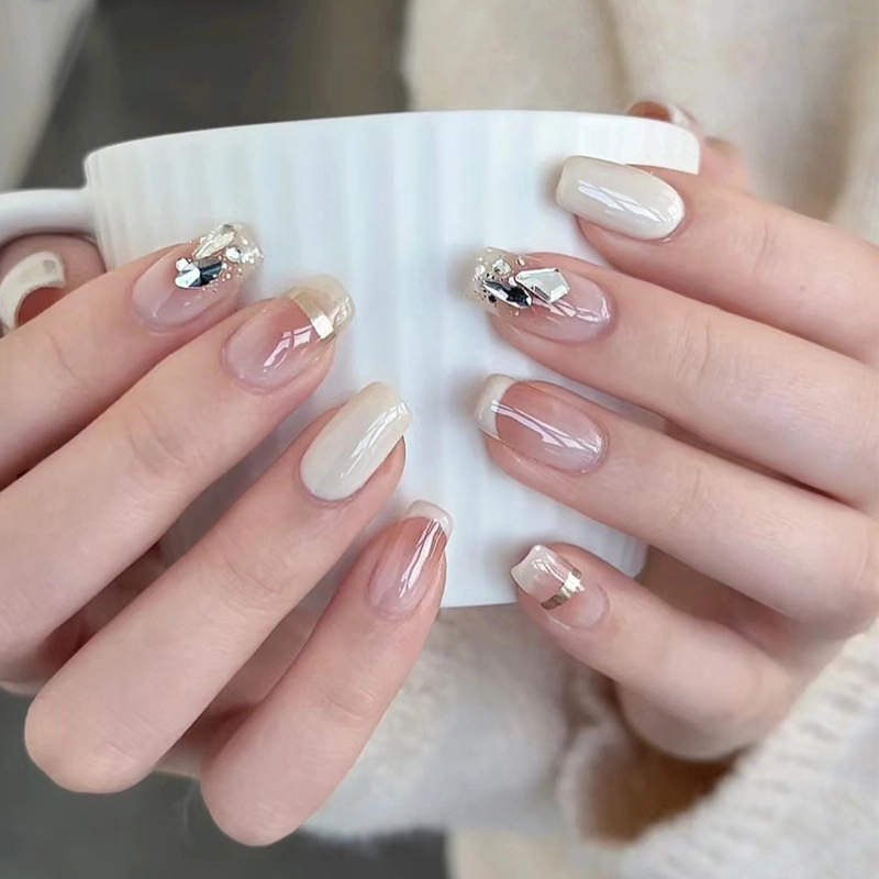 Wear Nail Beauty Nail Piece TikTok Hot Blush Gradient Butterfly Nail Sticker Finished Detachable Fake Nail