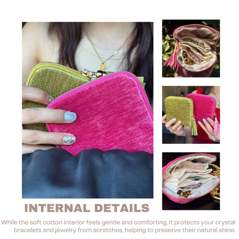 2025 New Travel Jewelry Case – Portable Organizer for Rings, Bracelets, & Bangles with Tassel Zipper, Elegant Jewelry Roll for Journey, Crystal Jewelry Storage Pouch, Mini, Navy Blue