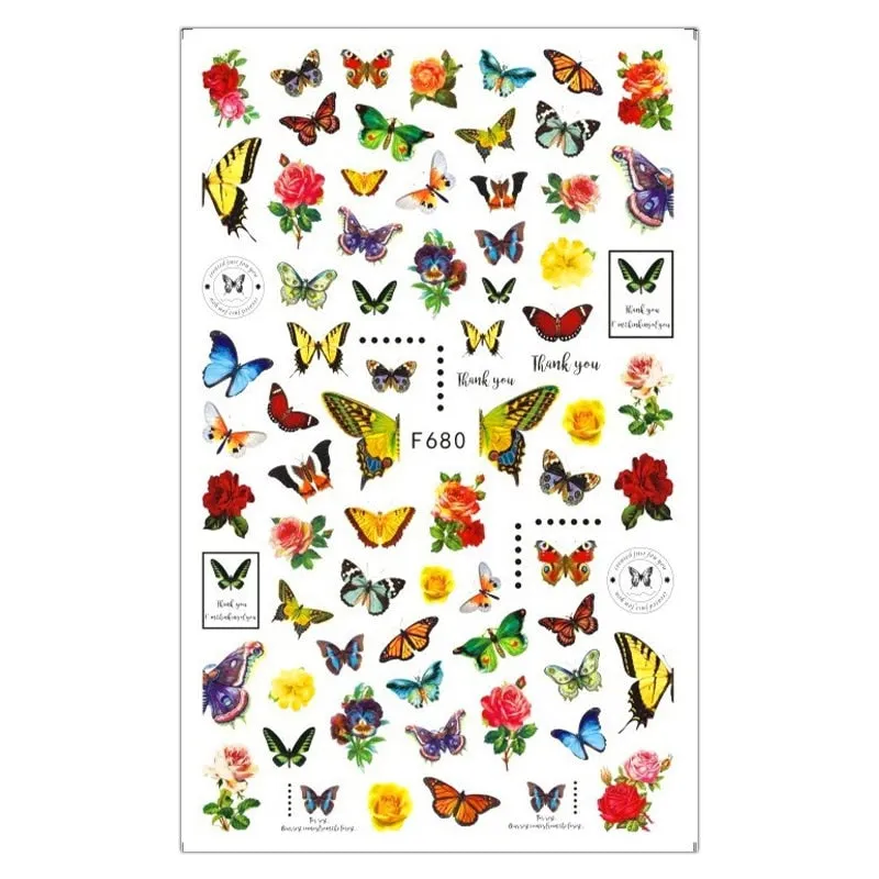 Butterfly Stickers Nail Art Blue Butterflies Flowers Rose 3D Adhesive Decals Acrylic Back Glue DIY Nail Manicure Slider Decor-Nail Inspo