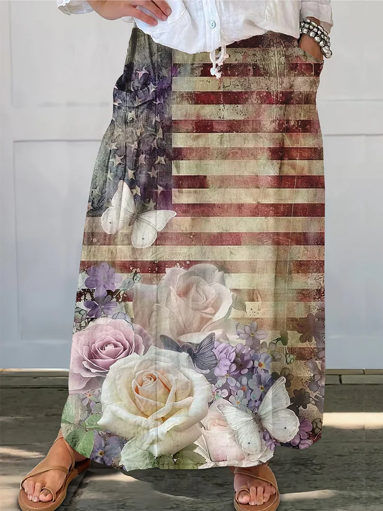 Women's Independence Day Retro Print Maxi Dress