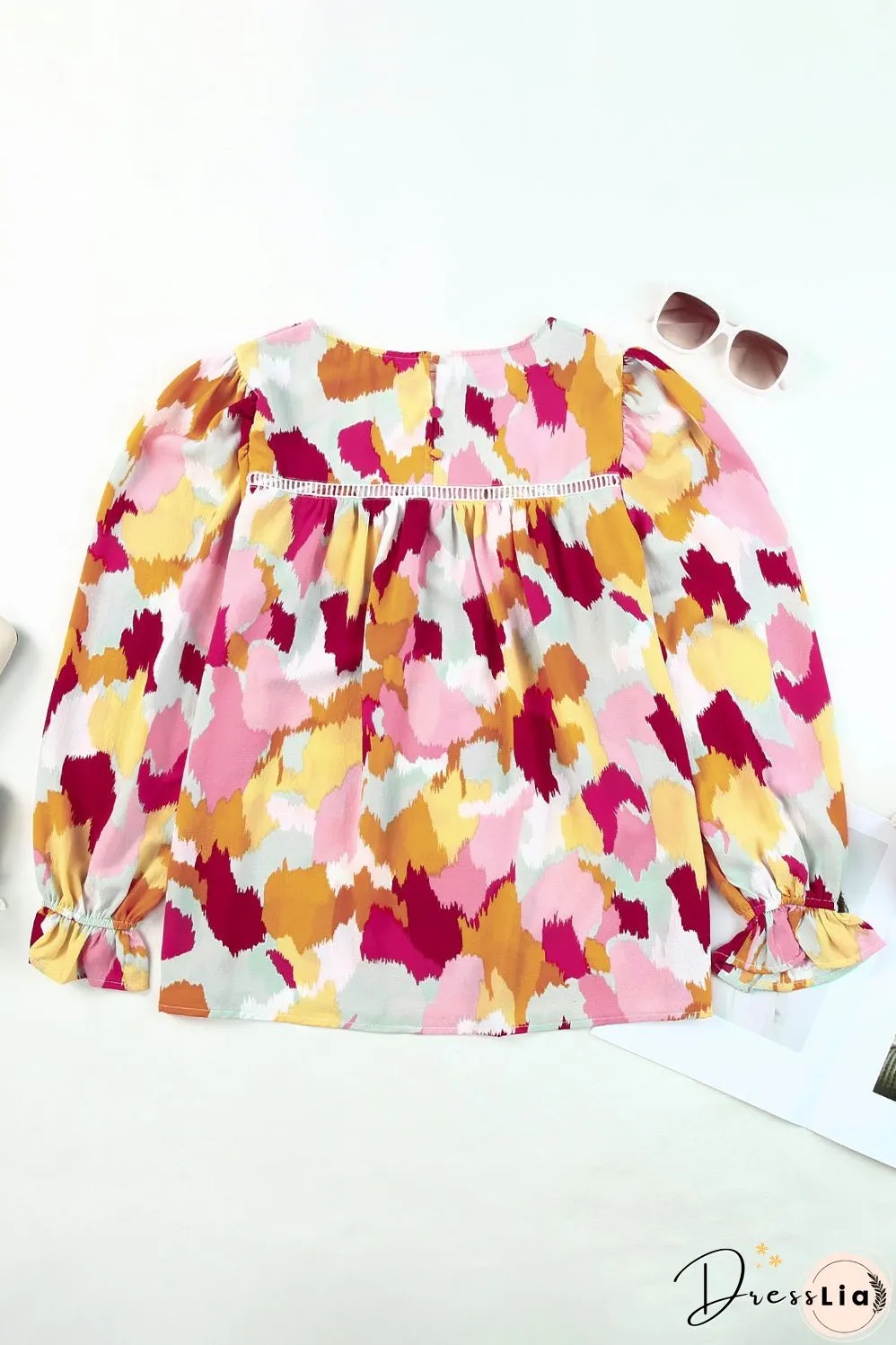 Printed Flounce Sleeve Buttoned Blouse