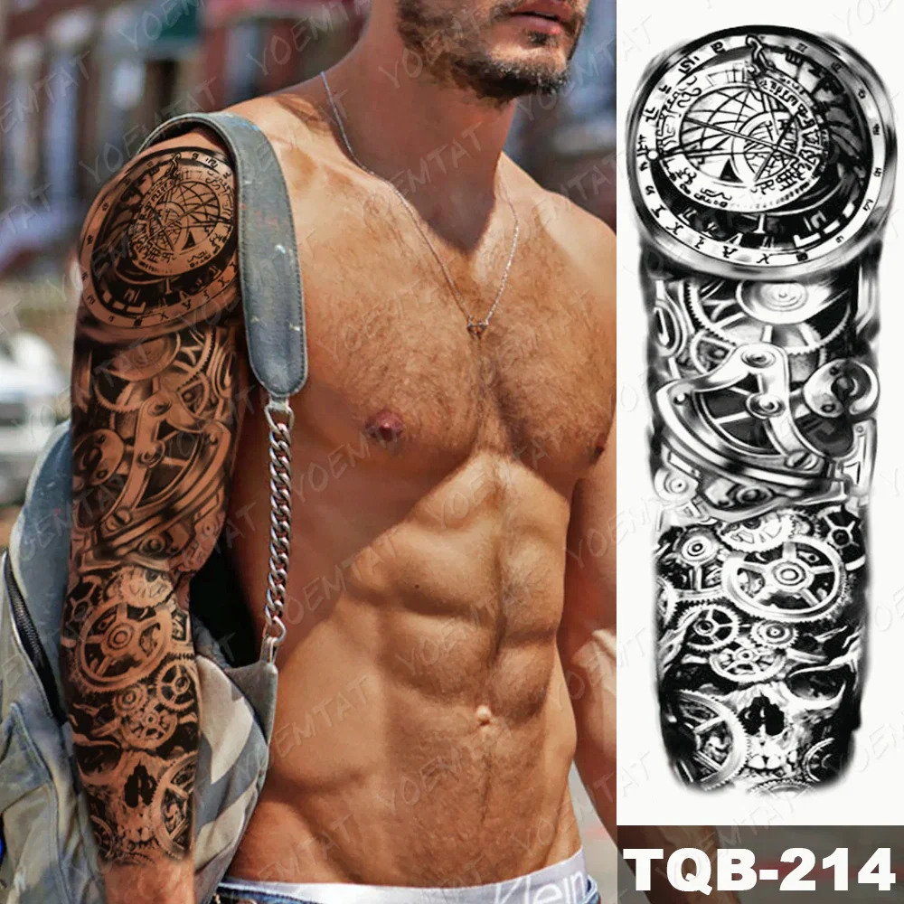 Sdrawing Arm Sleeve Tattoo Tiger Palm Lighthouse Waterproof Temporary Tatto Sticker Compass Beach Body Art Full Fake Tatoo Men