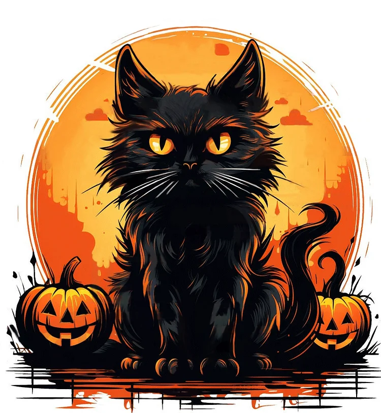 Halloween Pumpkin Cat - Full Round 30*30CM