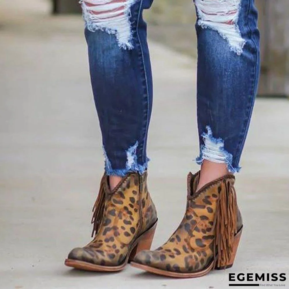 Leopard Tassel Low Heel Boots | EGEMISS