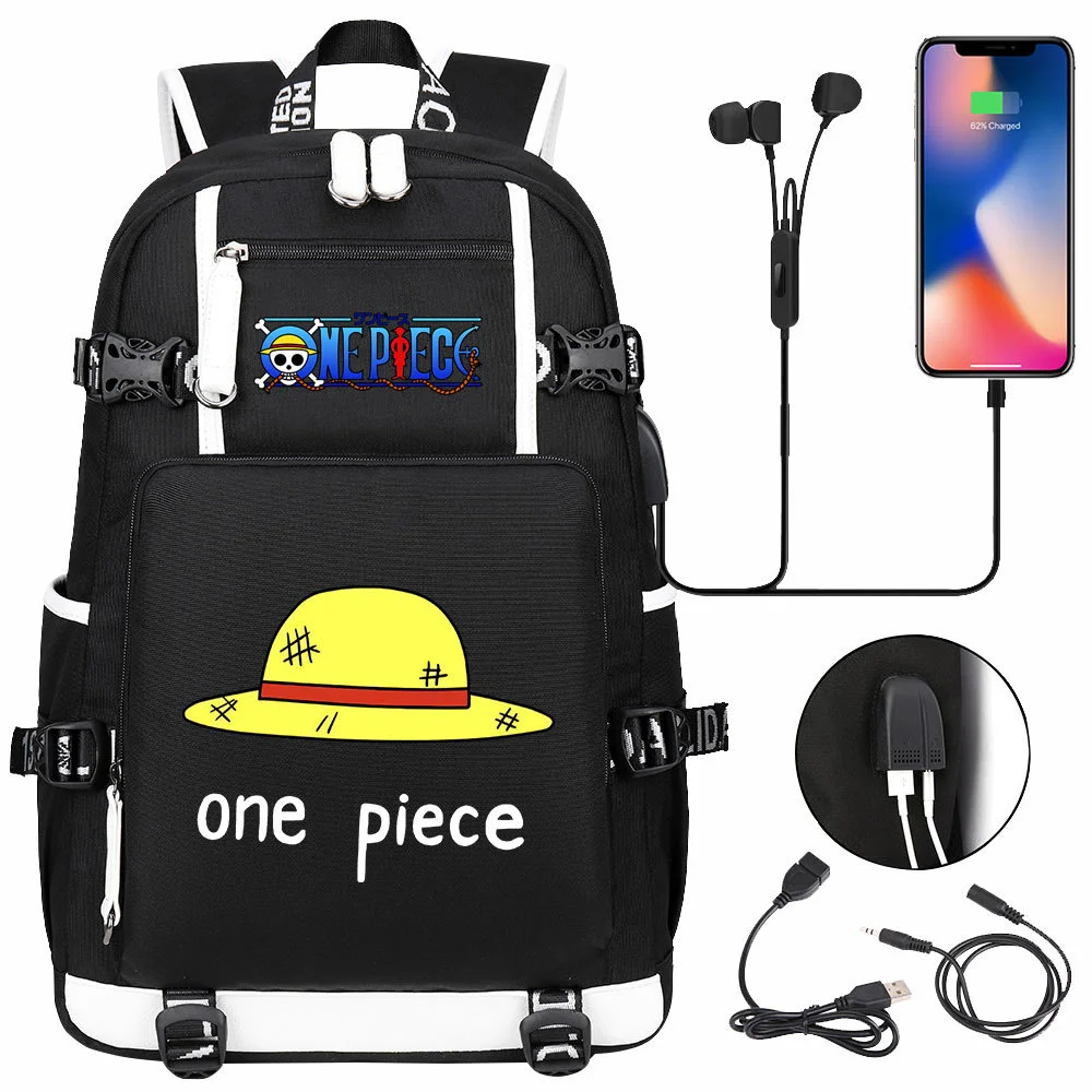 Double-Sided One Piece School Bag with USB Charging and Laptop Compartment - Multi Pocket Backpack for Kids and Students