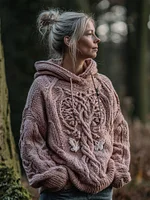 Women's Viking Tree Of Life And Butterfly Art Knit Hooded Sweater