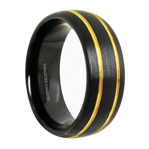 Women's Or Men's Tungsten Carbide Wedding Band Rings,Duo Tone Black and Yellow Gold,Double Line Groove Top Ring With Mens And Womens For Width 4MM 6MM 8MM 10MM
