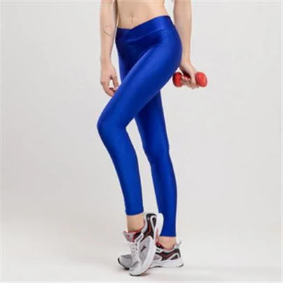 CUHAKCI  V High Waist Fitness Jegging Elastic Strtched Shiny Candy Color Push Up Trousers Workout Legging Women Sportswear Pants
