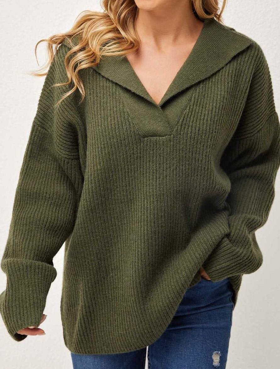 Casual Solid Color V Neck Long Sleeves Sweater | EGEMISS
