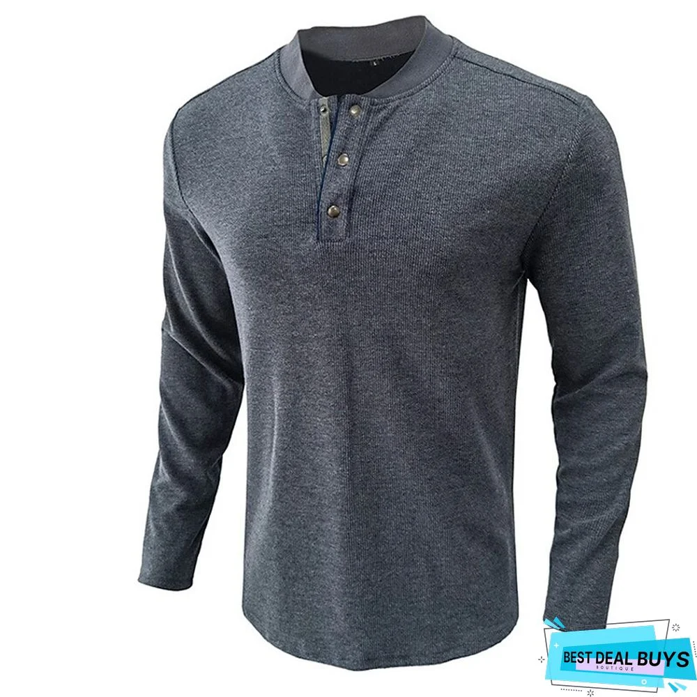 Men's Henley Shirt Tee Plain Henley Street Vacation Long Sleeve Button Pocket Clothing Apparel Basic Designer Modern Contemporary