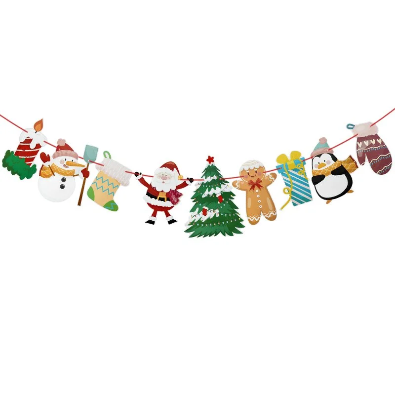 Merry Christmas Paper Banner Garland Xmas Decorations for Home Santa Ornament Hanging Flag 2022 Navidad New Year Party Supplies
