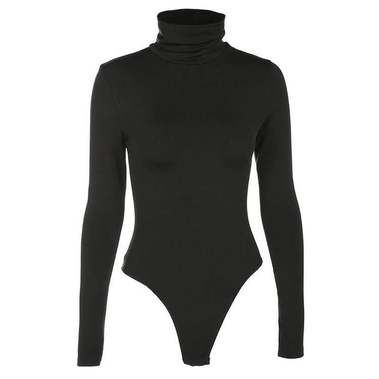 Women Black Long Sleeve Bodysuit Autumn Winter Turtleneck Bodysuits Womens Sexy Bodycon High Waist Romper Body Femee